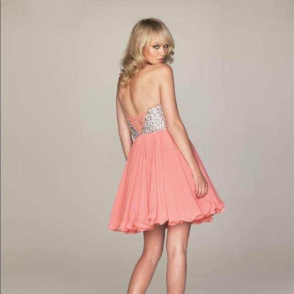 Evenings by Allure Strapless Coral Dress A460 NWT - Picture 2 of 5